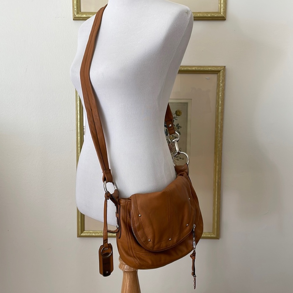B Makowski brown cross body bag chestnut brown with studs